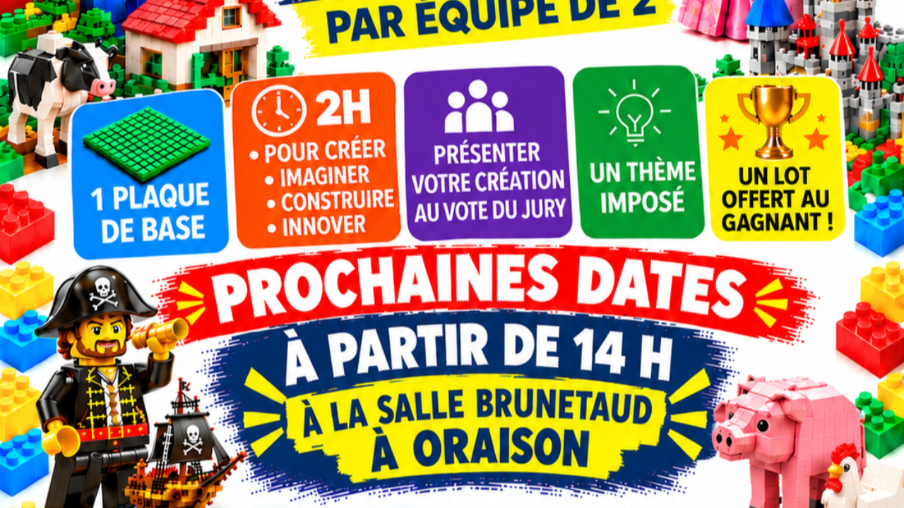 Oraison. Un grand d&eacute;fi Lego avec 48 kg de briques et des r&eacute;compenses &agrave; gagner